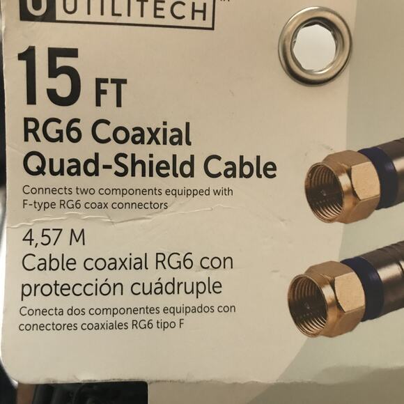 UTILITECH 15ft RG6 Coaxial Quad-Shield Cable, Black - Picture 5 of 6